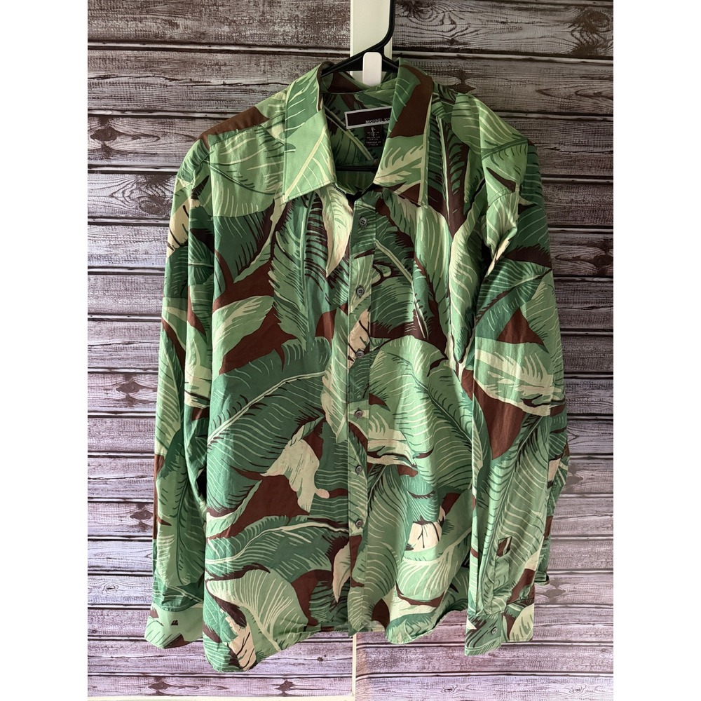 Michael Kors Men's Long-Sleeved Button-Down Shirt Size XL Tropical Leaf